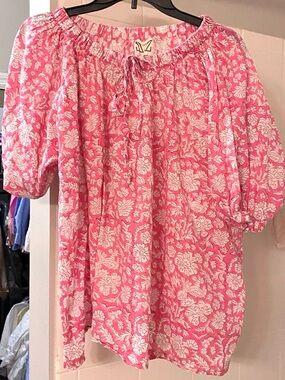 ZZ Women's 100% Cotton Flower Peasant Blouse Off The Shoulder Puff Sleeves Boho